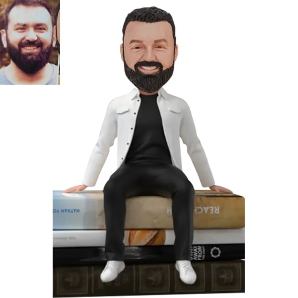 Custom Bobble Head Sitting on books