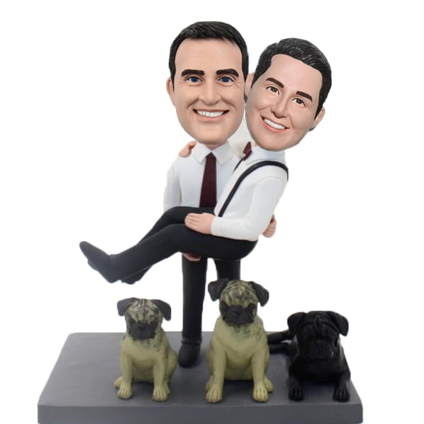 Custom Same Sex Gay Bobblehead Cake Topper man holding another