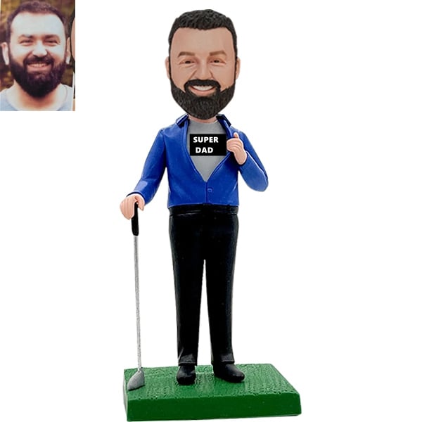 Golfer Bobblehead opening shirt superman style