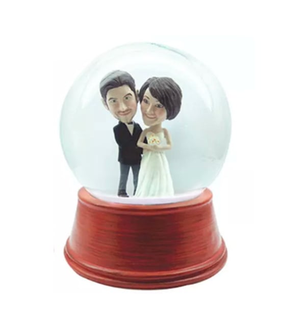 Custom Snow Globe wedding double two bobblehead