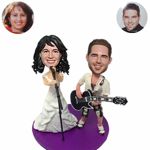 Wedding bobblehead cake toppers music theme