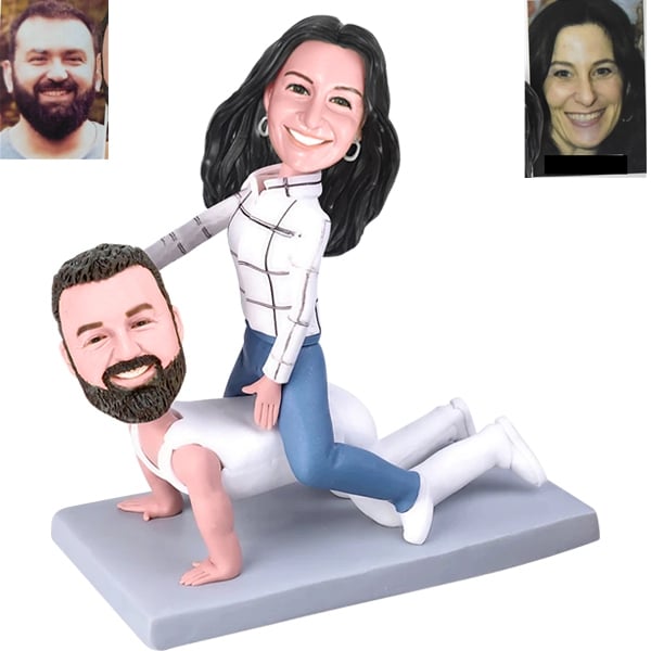 Couple Bobblehead woman sitting on man