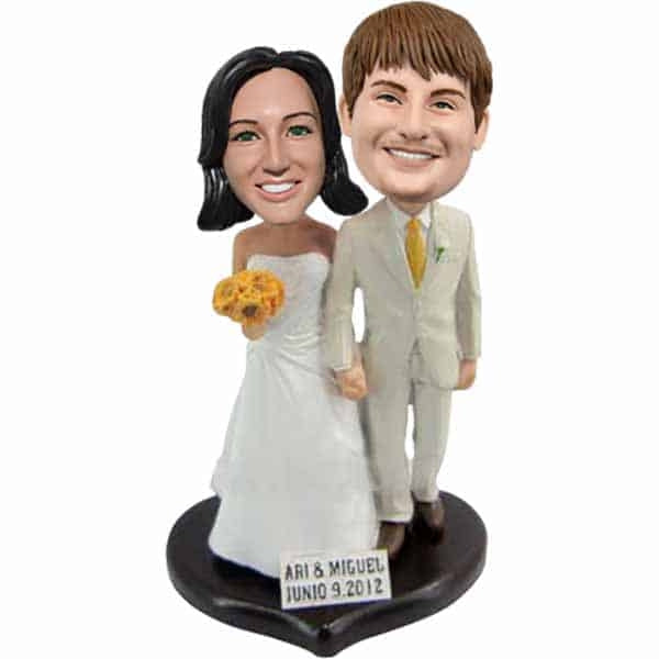Personalized wedding daisy bobbleheads cake toppers