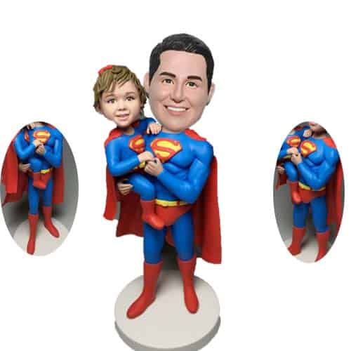 Custom Bobbleheads Superman Dad and Daughter