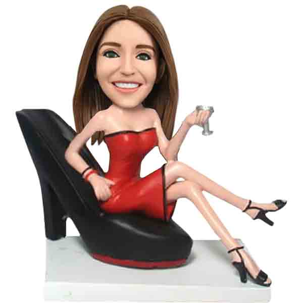 Personalized Adult bobblehead sitting in heels