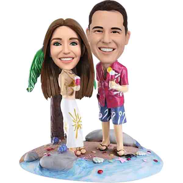 Personalized Bobbleheads Couple with Palm Tree