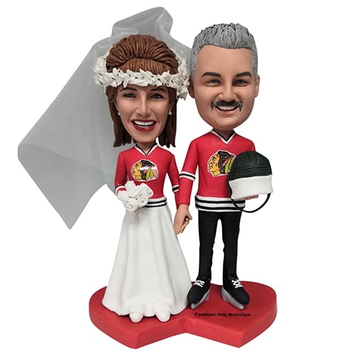 Custom couple bobbleheads Blackhawks Hockey