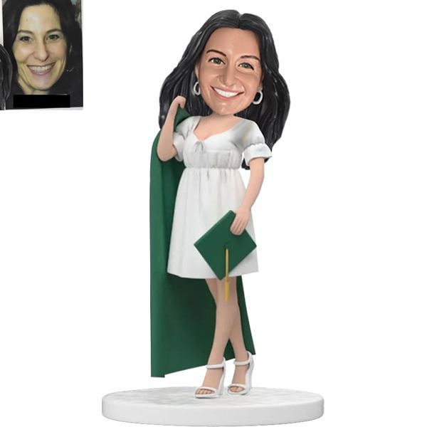 Graduation Bobblehead with gown over shoulder