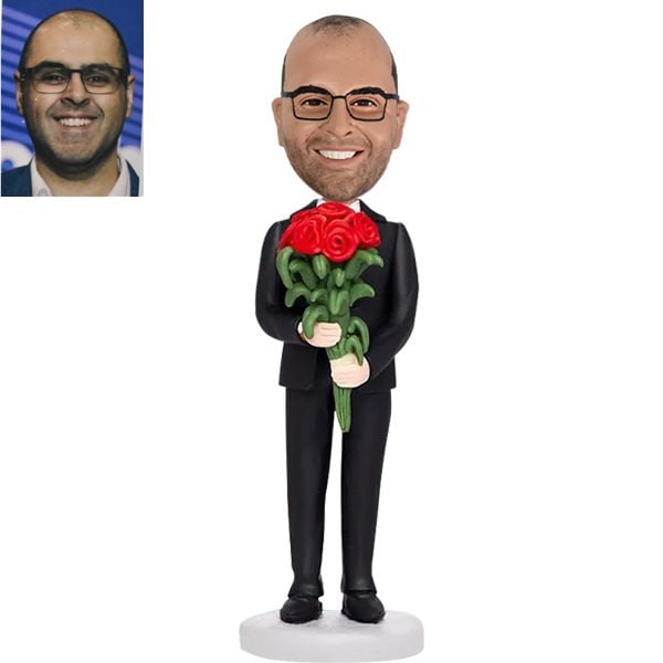 Male Bobblehead holding Flower/Rose Valentine's Day gift for girlfriend