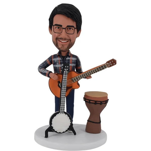 Custom Bobblehead with Djembe Drum Banjo Guitar