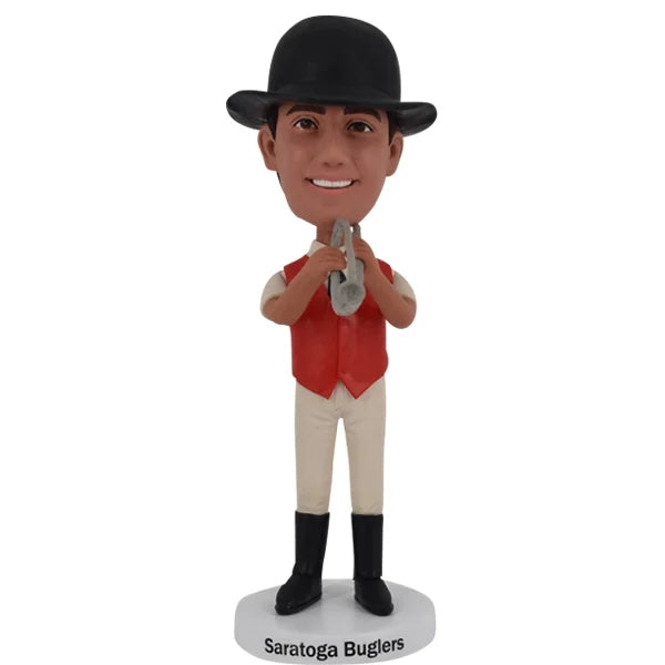 Custom bugler bobblehead playing bugle for horse racing