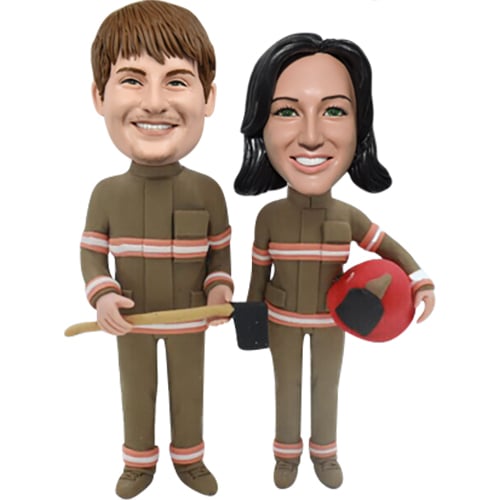 Custom bobbleheads fireman man and woman