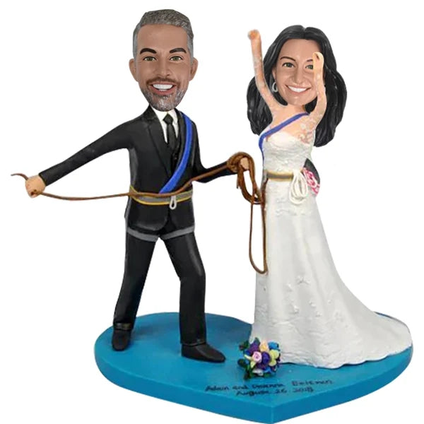 Custom Bobblehead Cake Topper Groom Tied up Bride bounding with rope