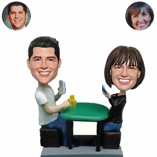 Custom woman and man bobbleheads gambling
