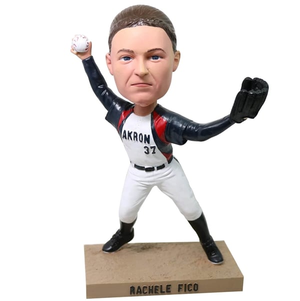 Custom Baseball Pitcher Bobblehead with engraved text