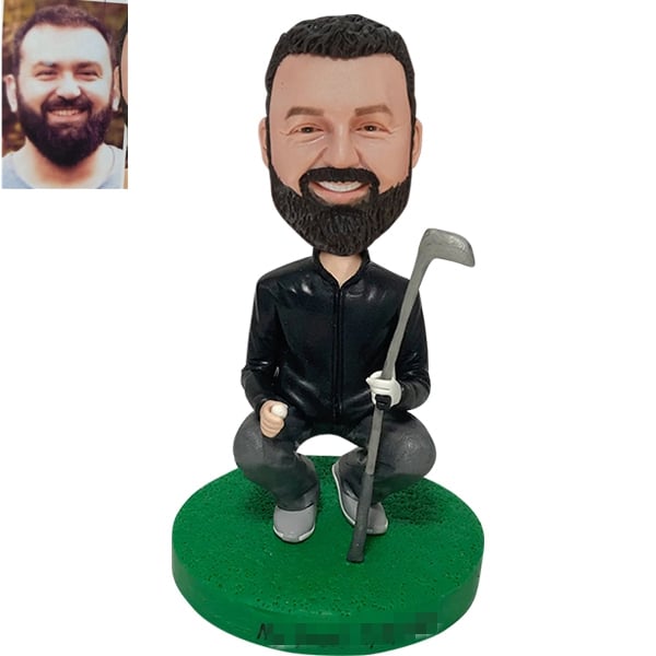 Golfer Bobblehead Squatting with Club