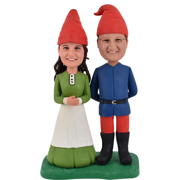 Couple Bobbleheads Garden Gnome Cake Toppers