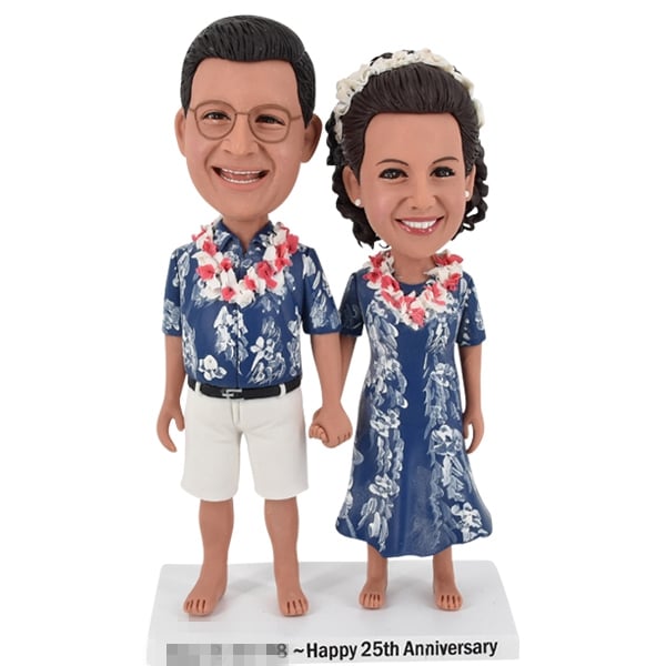 Beach Couple Wedding Bobble Head Cake Toppers