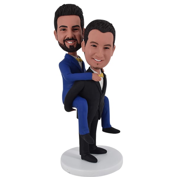 Same Sex Gay cake topper bobbleheads man carrying another
