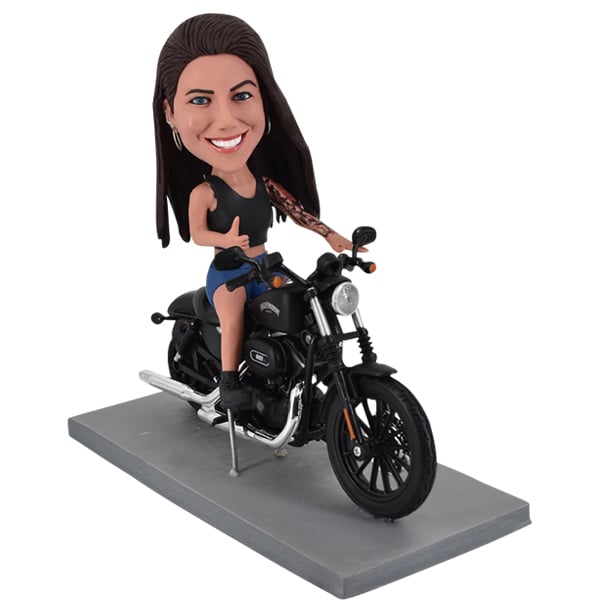 Female Custom bobble head on Harley Davidson motorbike motorcycle