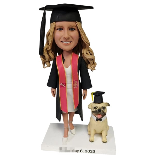 Custom Bobble Head Graduation with dog