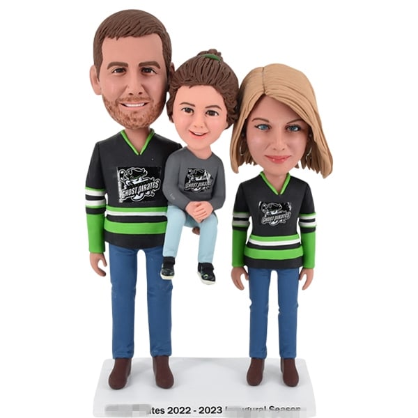 Parents and Daughter Bobbleheads in Sports Jersey