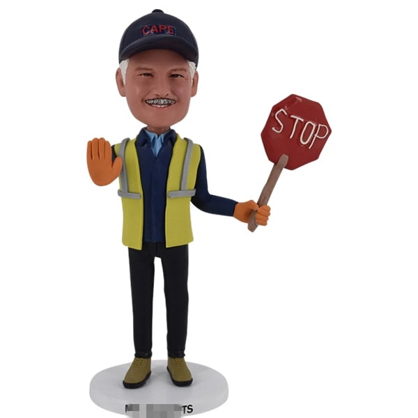 Construction worker Bobblehead holding STOP sign