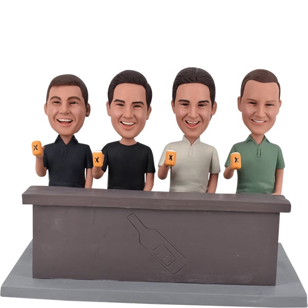 Group Bobbleheads Four Men at Bar with beer