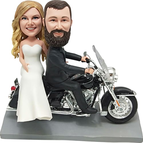 Custom wedding bobbleheads on motorcycle motorbike