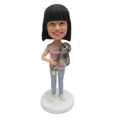 Customizable bobblehead holding pet