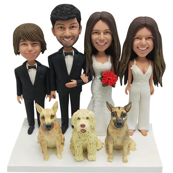 Family Wedding Bobblehead Cake Toppers