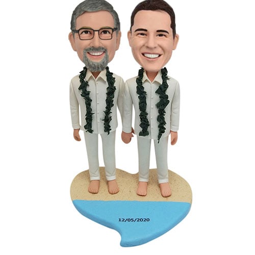 Custom gay wedding bobbleheads with garland