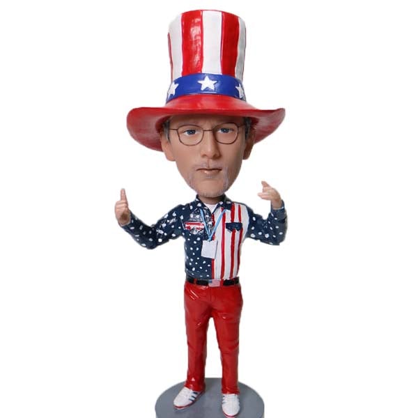 Bobblehead Custom with American flag costume and uncle sam hat