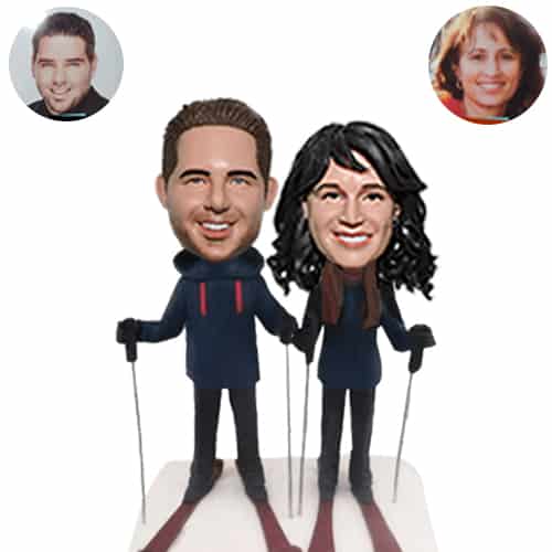 Custom Skiing Couple bobbleheads with your face Skier