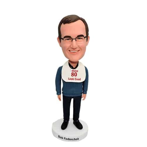 Humorous custom bobbleheads with bib