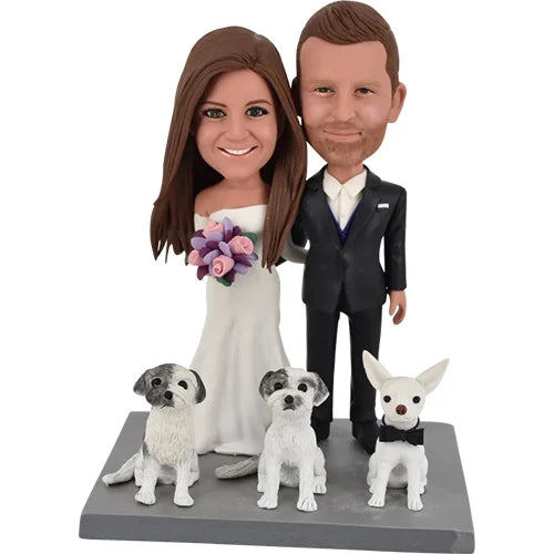 Vintage wedding bobbleheads with pets