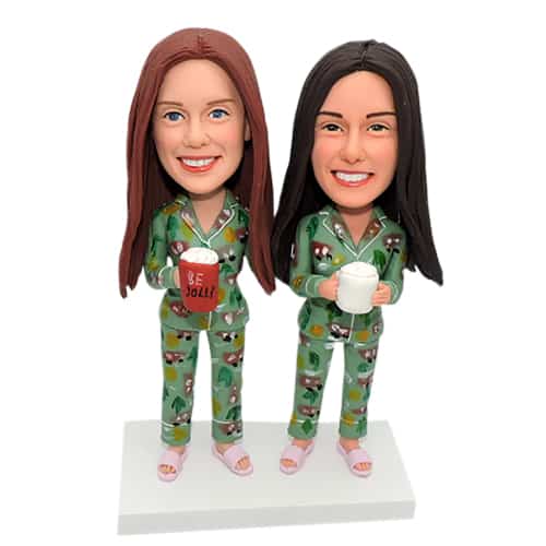 Custom bobbleheads for two girls in same outfit