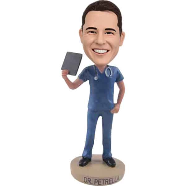 Personalized bobblehead in blue scrubs