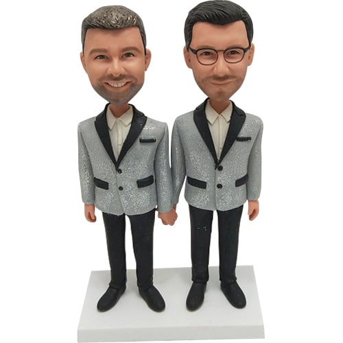Custom gay wedding bobbleheads cake toppers same sex