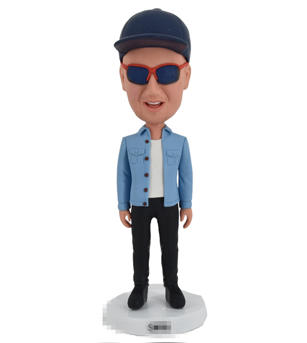 make your own bobblehead in blue jean jacket