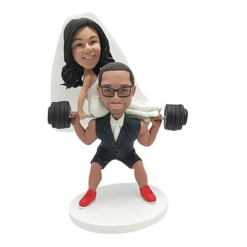 Custom wedding CrossFit bobbleheads cake toppers