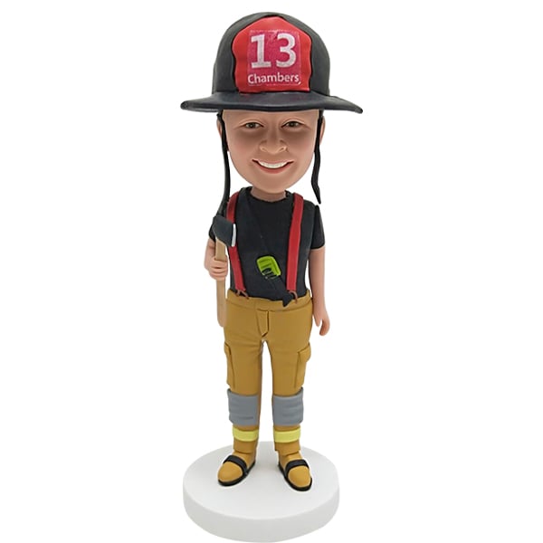 Female Fireman firefighter bobble head with helmet