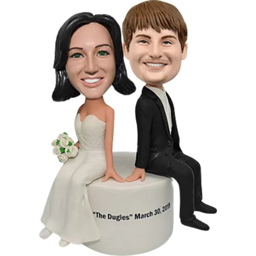 Custom sitting wedding cake toppers bobbleheads