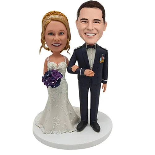 Custom military wedding bobbleheads with tiara