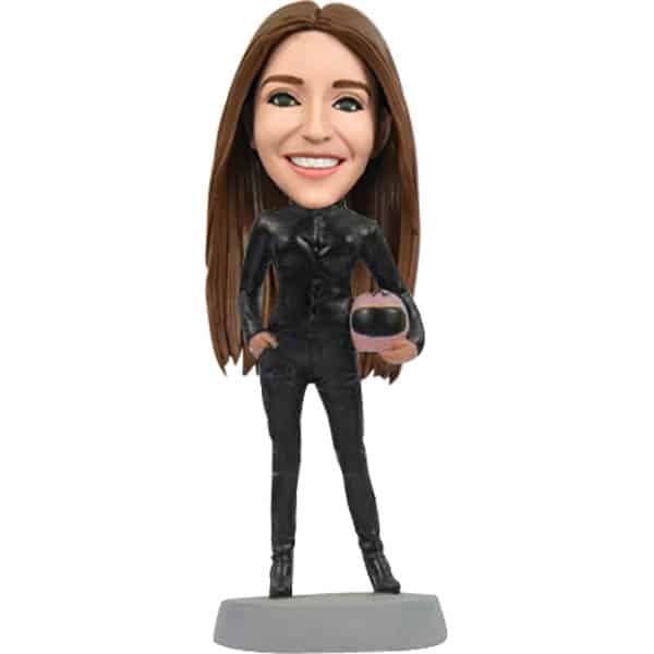 custom cool female racing driver bobblehead racer