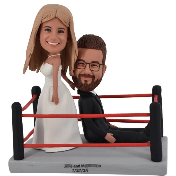 Personalized groom and bride bobbleheads funny Wrestling theme