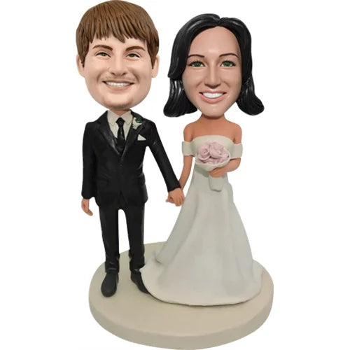 Custom 3D wedding bobbleheads cake toppers hand in hand