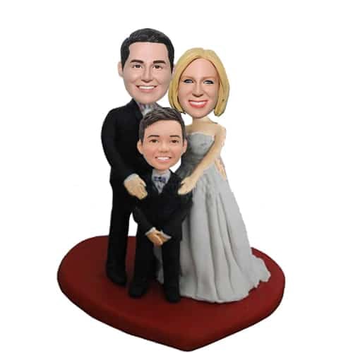 Personalized Bobbleheads Groom, Bride and Son Cake Toppers for Wedding