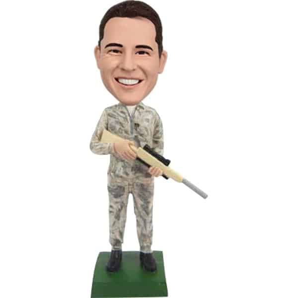 Personalized bobblehead in Camo with Gun