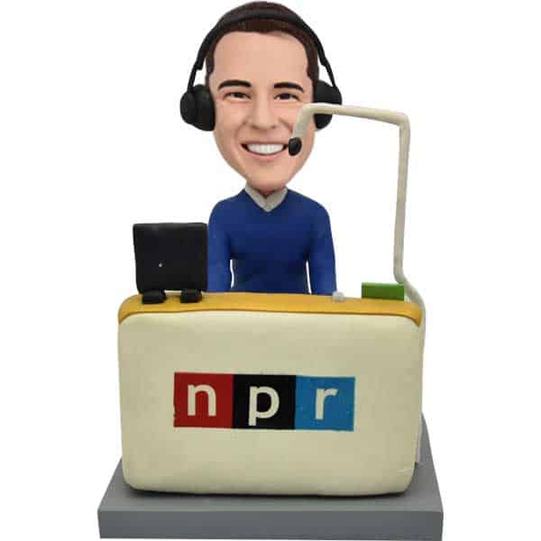 Custom broadcaster bobblehead DJ with headphones